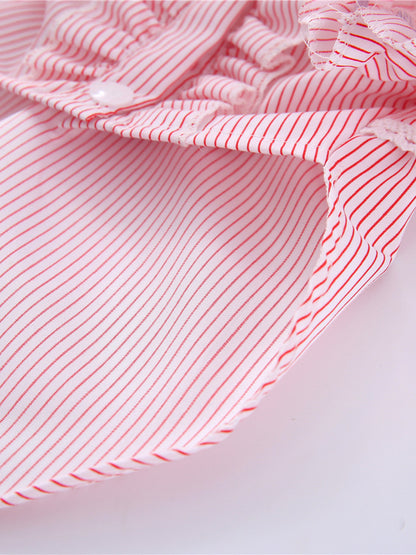 Striped Ruffle Bow Pet Top – Button-Close Polyester Shirt for Dogs & Cats – view 4