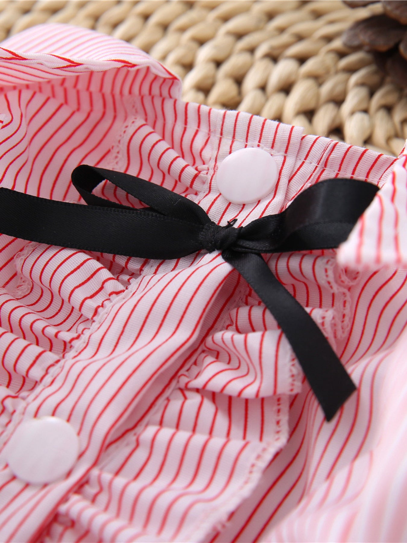 Striped Ruffle Bow Pet Top – Button-Close Polyester Shirt for Dogs & Cats – view 5