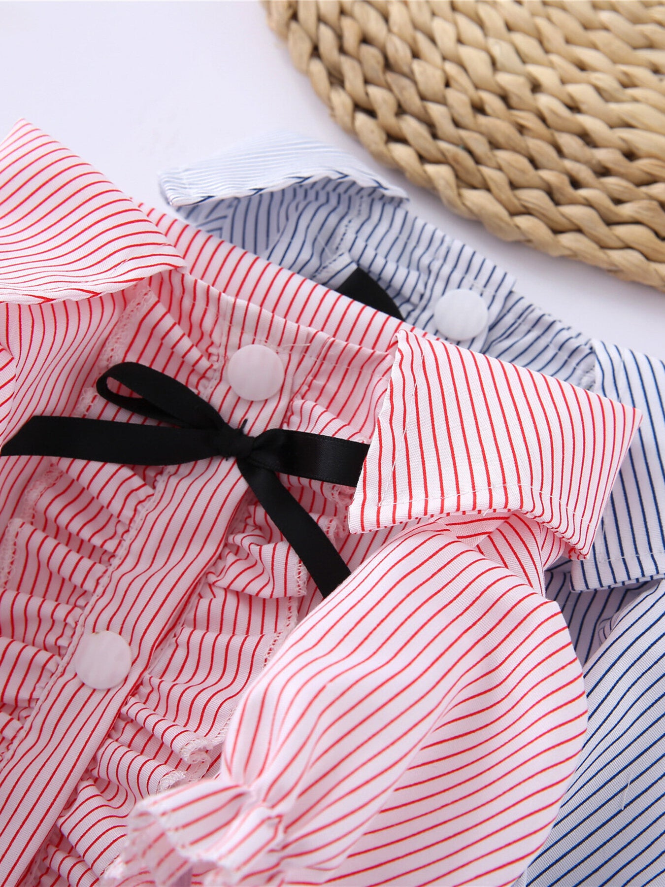Striped Ruffle Bow Pet Top – Button-Close Polyester Shirt for Dogs & Cats – view 6