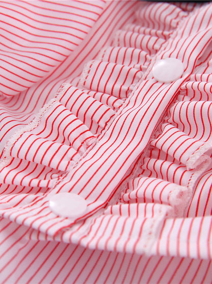 Striped Ruffle Bow Pet Top – Button-Close Polyester Shirt for Dogs & Cats – view 7