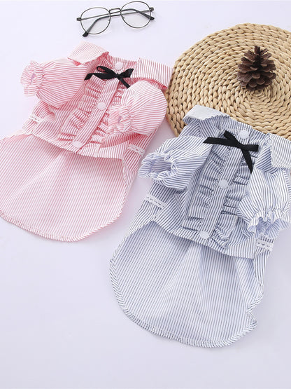 Striped Ruffle Bow Pet Top – Button-Close Polyester Shirt for Dogs & Cats – view 9