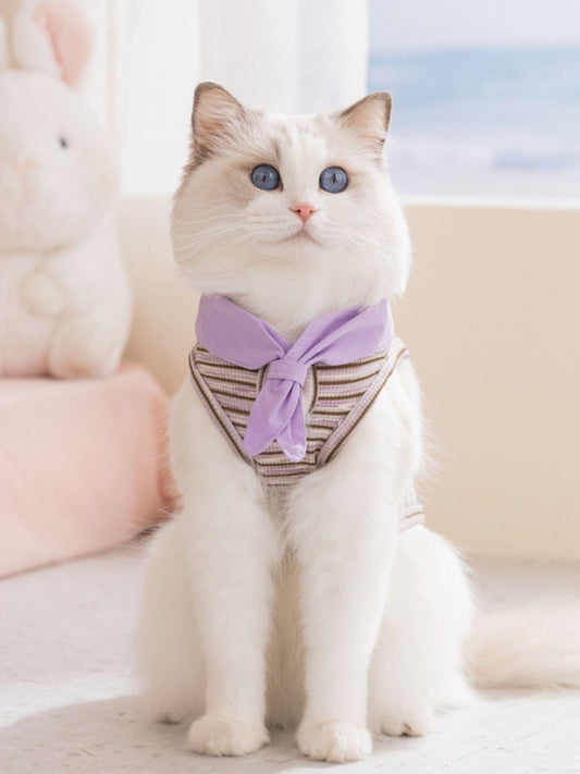 Striped tied pet top, stretch casual shirt for small dogs and cats
