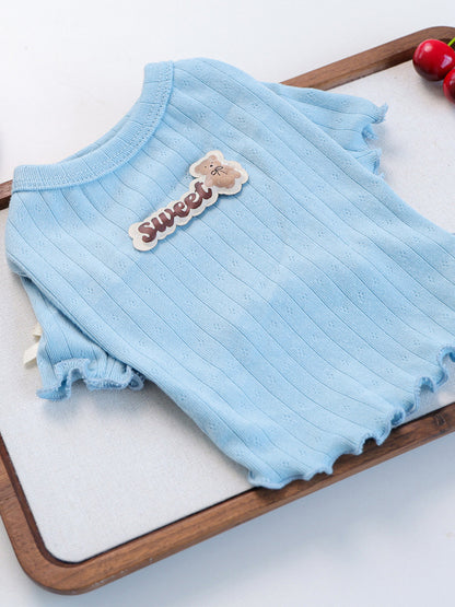 Sweet Bear Patch Ribbed Pet Top – Bow & Frill Stretch Shirt for Dogs & Cats – view 10