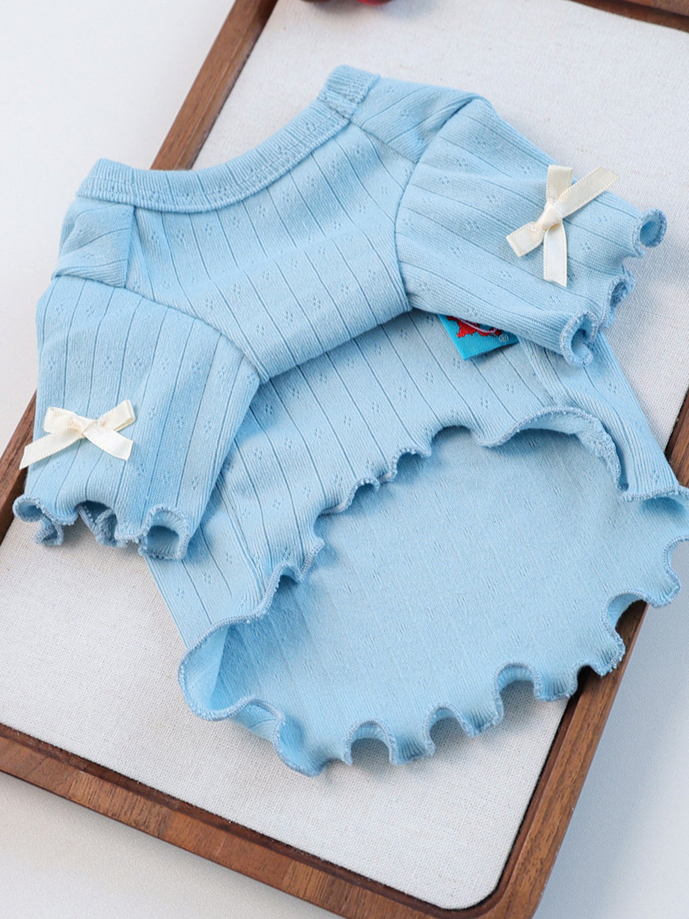 Sweet Bear Patch Ribbed Pet Top – Bow & Frill Stretch Shirt for Dogs & Cats – view 11