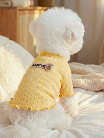 Sweet Bear Patch Ribbed Pet Top – Bow & Frill Stretch Shirt for Dogs & Cats – view 13