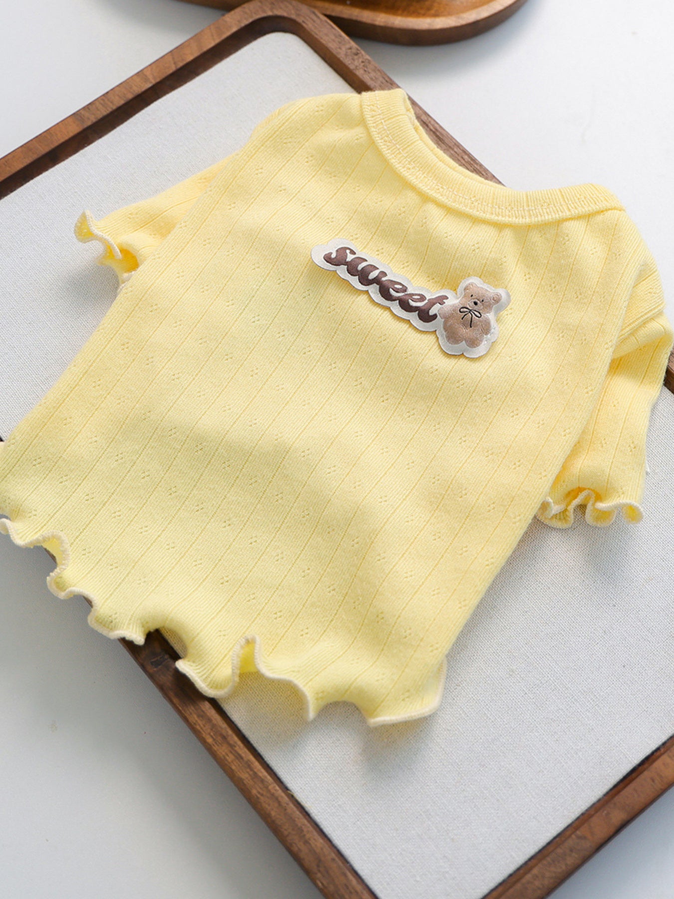 Sweet Bear Patch Ribbed Pet Top – Bow & Frill Stretch Shirt for Dogs & Cats – view 14