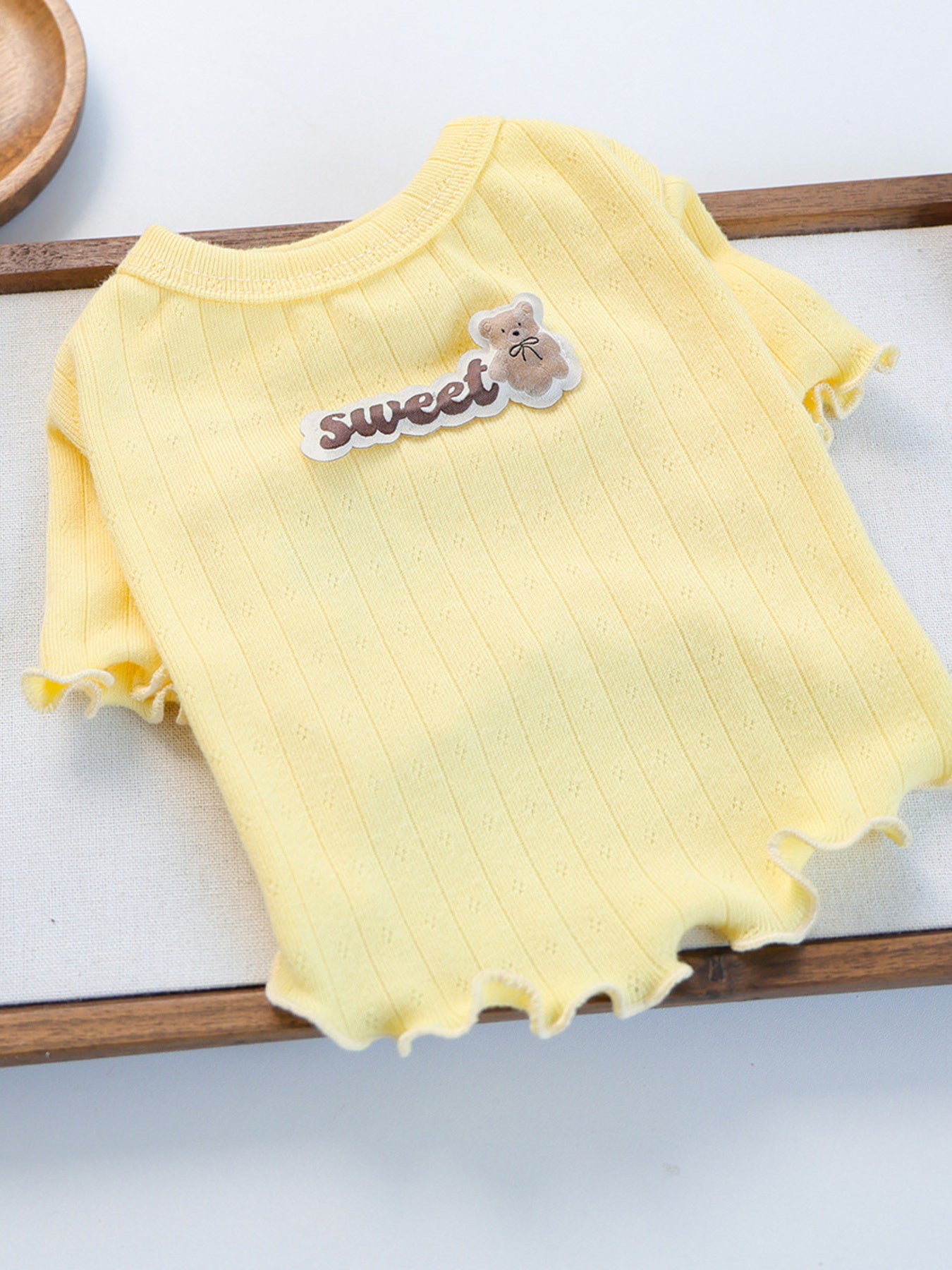 Sweet Bear Patch Ribbed Pet Top – Bow & Frill Stretch Shirt for Dogs & Cats – view 15