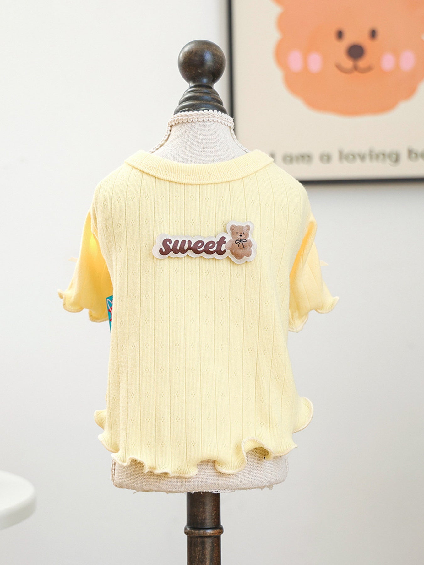Sweet Bear Patch Ribbed Pet Top – Bow & Frill Stretch Shirt for Dogs & Cats – view 16