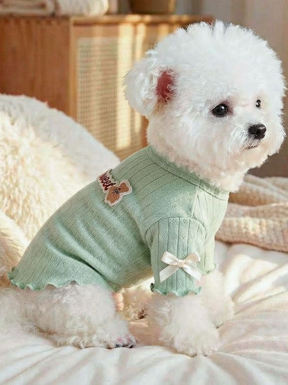 Sweet Bear Patch Ribbed Pet Top – Bow & Frill Stretch Shirt for Dogs & Cats – view 19