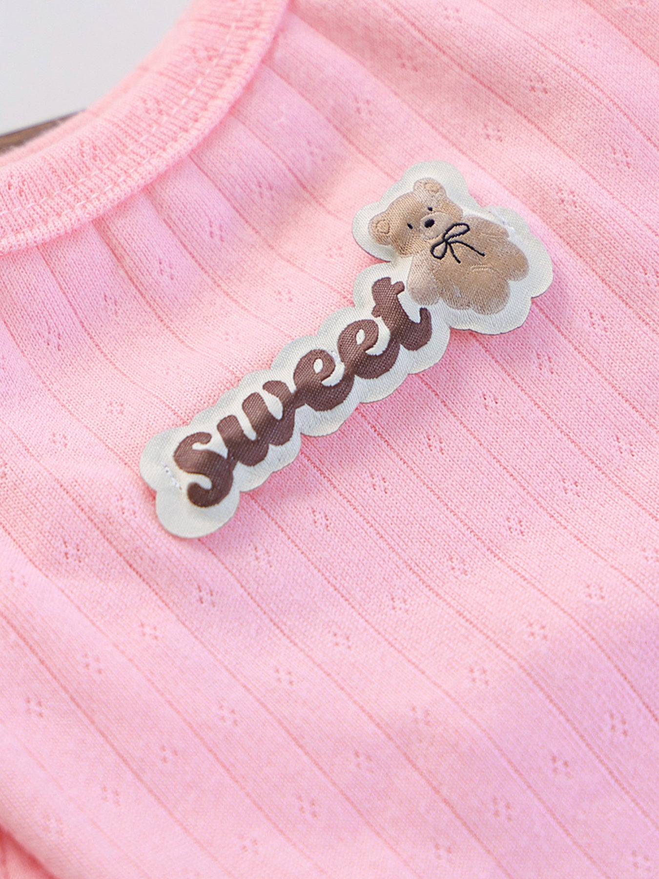 Sweet Bear Patch Ribbed Pet Top – Bow & Frill Stretch Shirt for Dogs & Cats – view 2