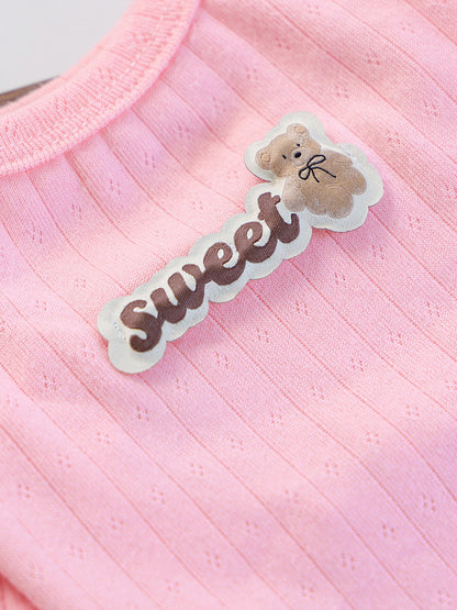 Sweet Bear Patch Ribbed Pet Top – Bow & Frill Stretch Shirt for Dogs & Cats – view 2