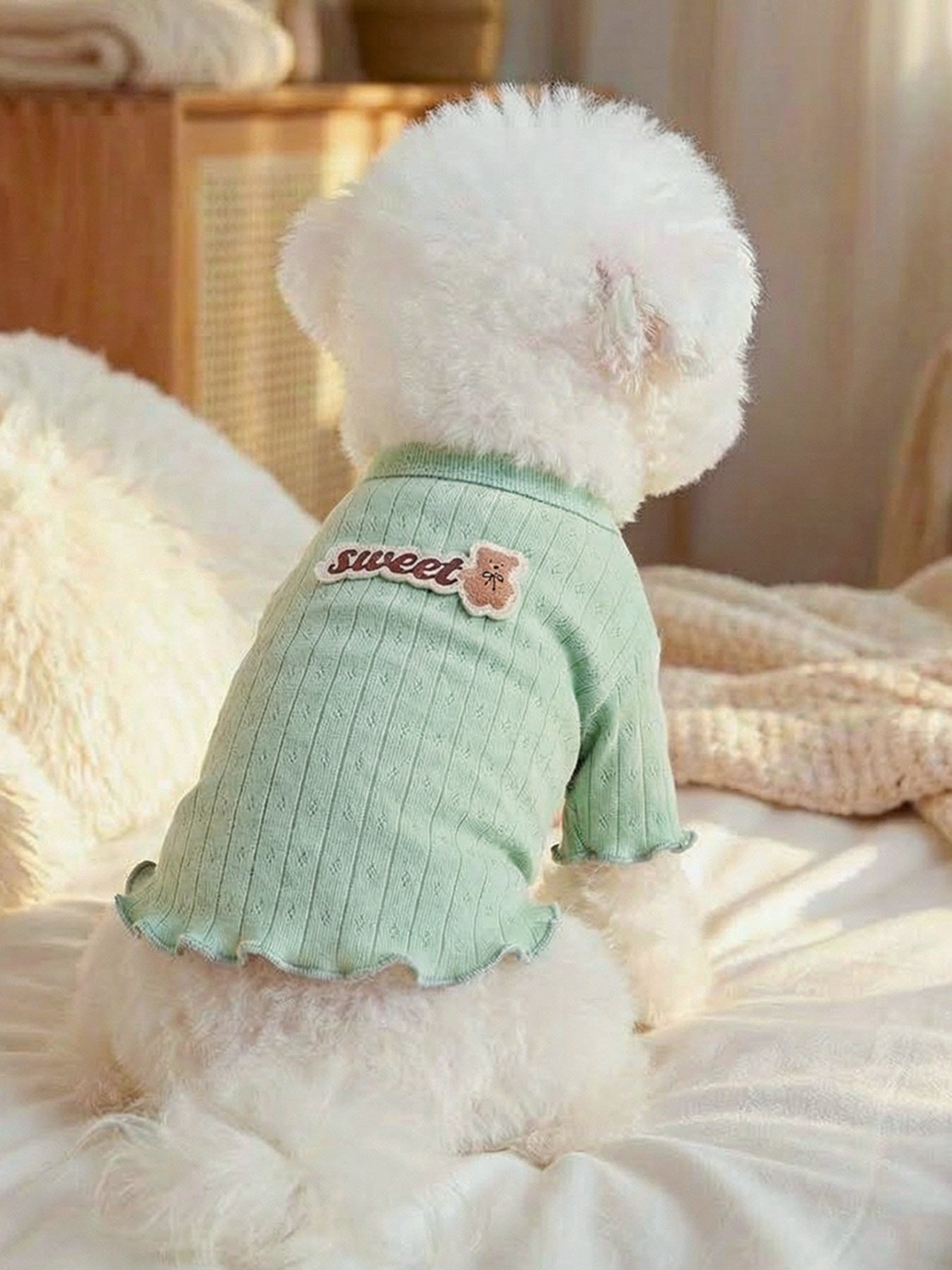 Sweet Bear Patch Ribbed Pet Top – Bow & Frill Stretch Shirt for Dogs & Cats – view 20