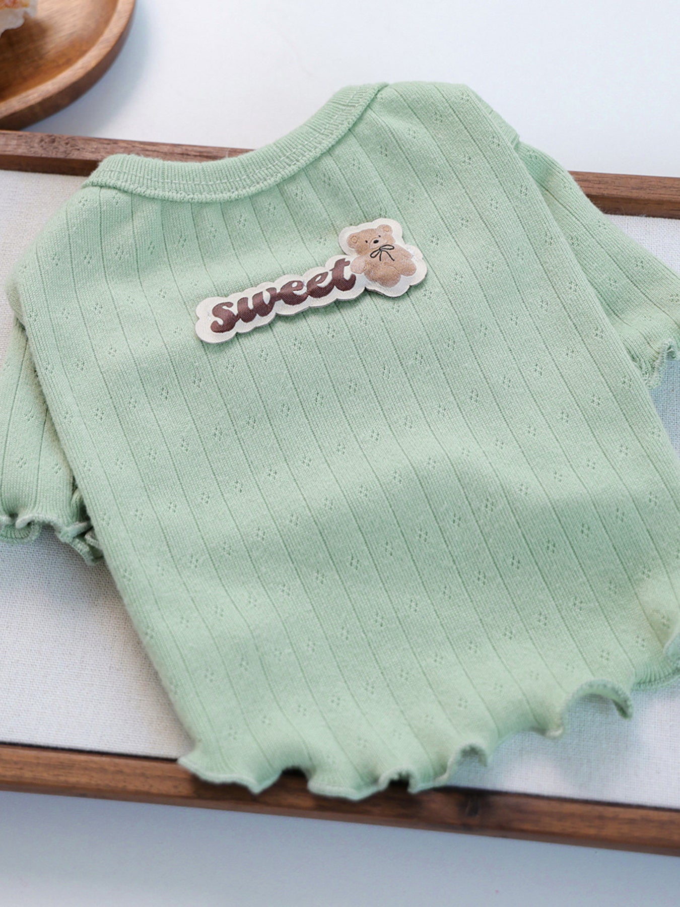 Sweet Bear Patch Ribbed Pet Top – Bow & Frill Stretch Shirt for Dogs & Cats – view 21