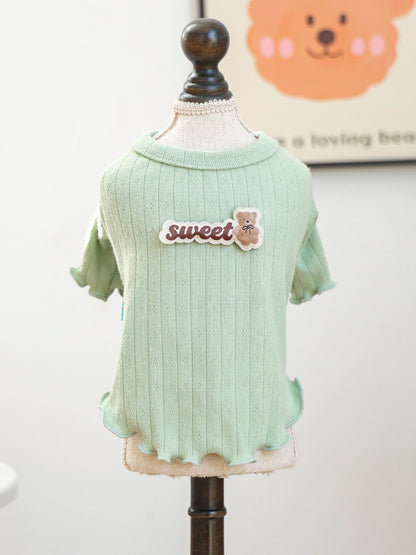 Sweet Bear Patch Ribbed Pet Top – Bow & Frill Stretch Shirt for Dogs & Cats – view 24