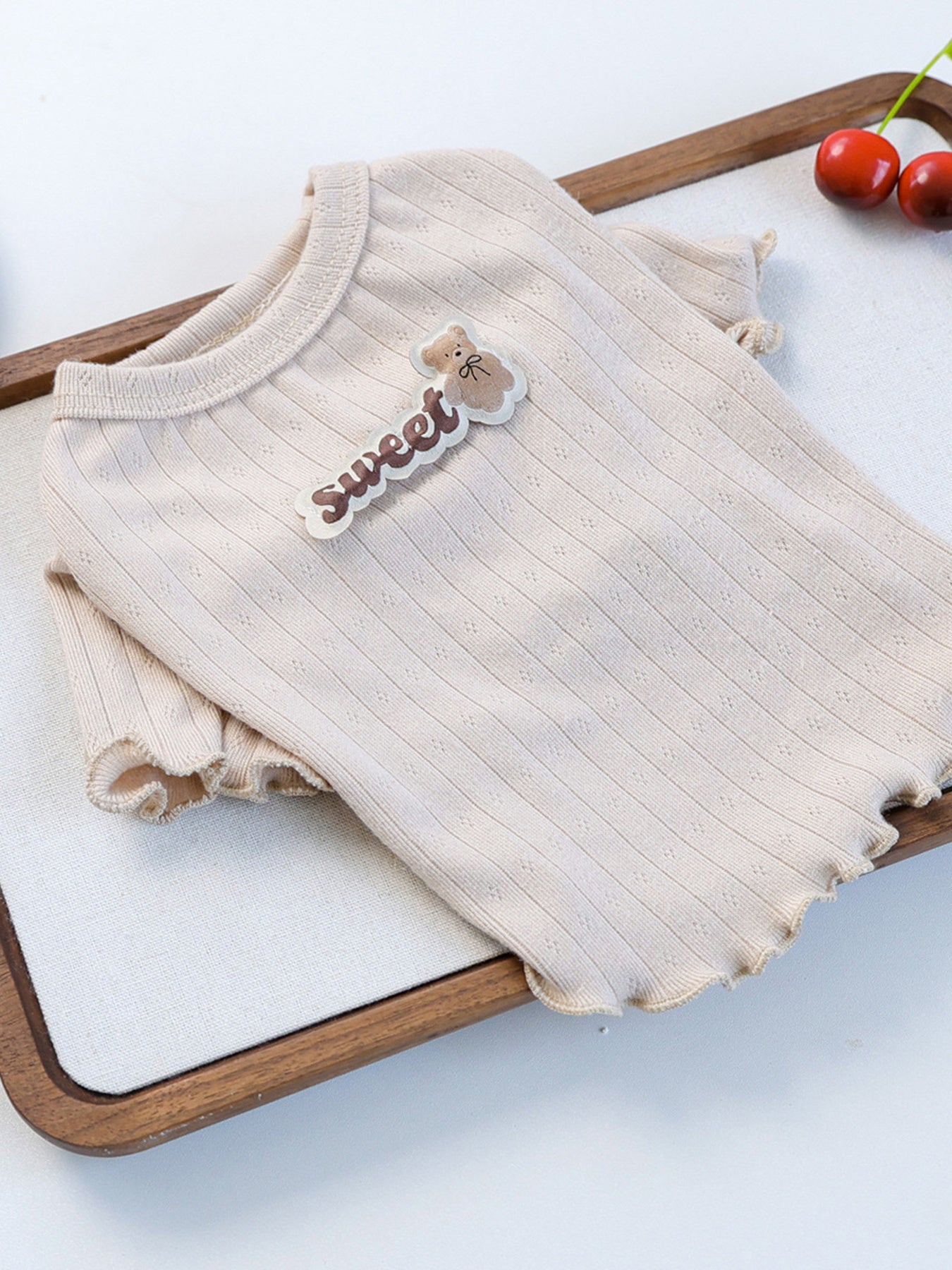 Sweet Bear Patch Ribbed Pet Top – Bow & Frill Stretch Shirt for Dogs & Cats – view 25