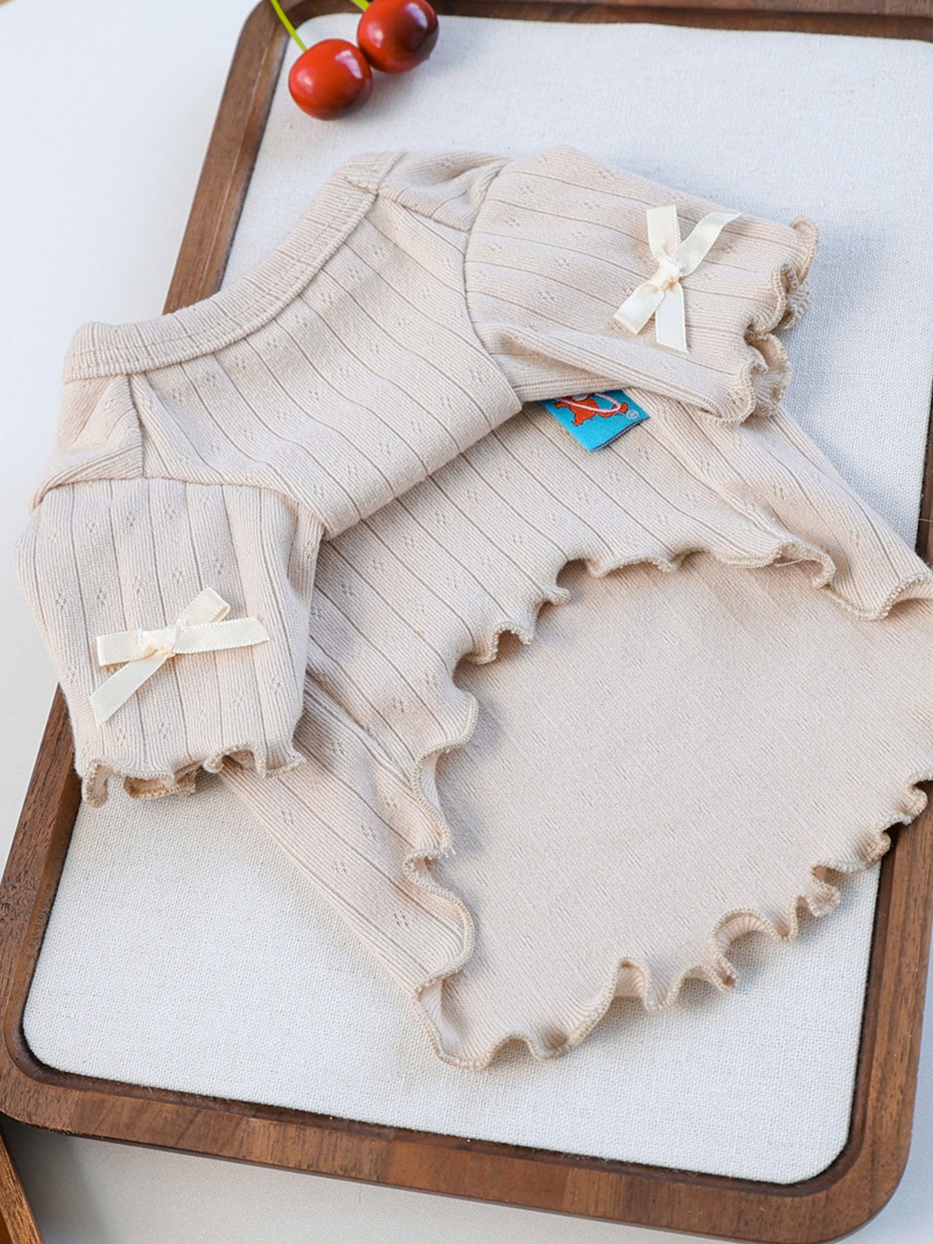 Sweet Bear Patch Ribbed Pet Top – Bow & Frill Stretch Shirt for Dogs & Cats – view 26