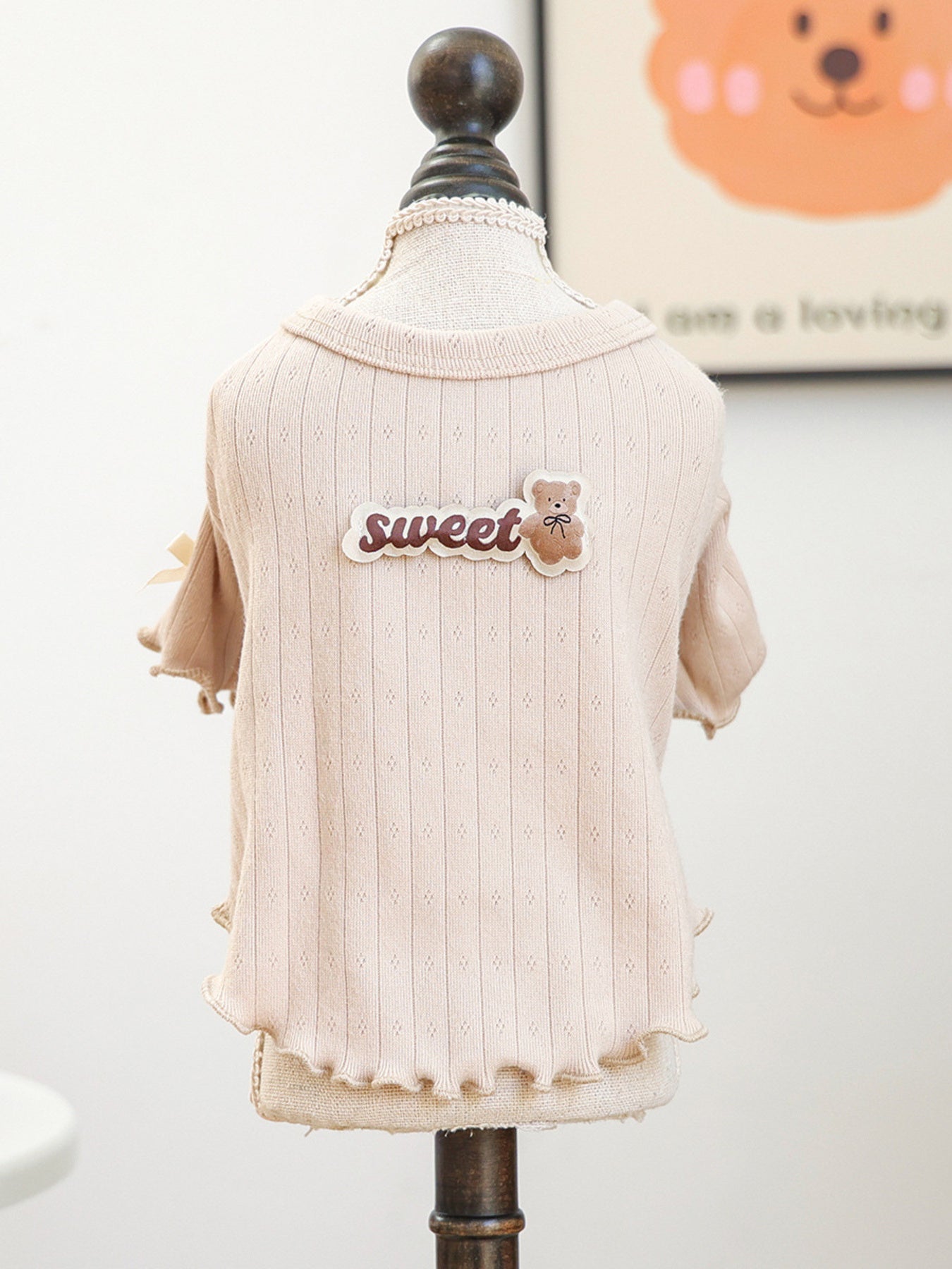 Sweet Bear Patch Ribbed Pet Top – Bow & Frill Stretch Shirt for Dogs & Cats – view 27