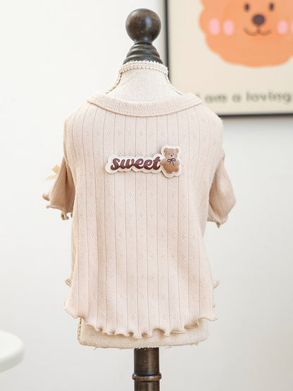 Sweet Bear Patch Ribbed Pet Top – Bow & Frill Stretch Shirt for Dogs & Cats – view 27
