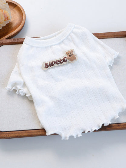 Sweet Bear Patch Ribbed Pet Top – Bow & Frill Stretch Shirt for Dogs & Cats – view 29