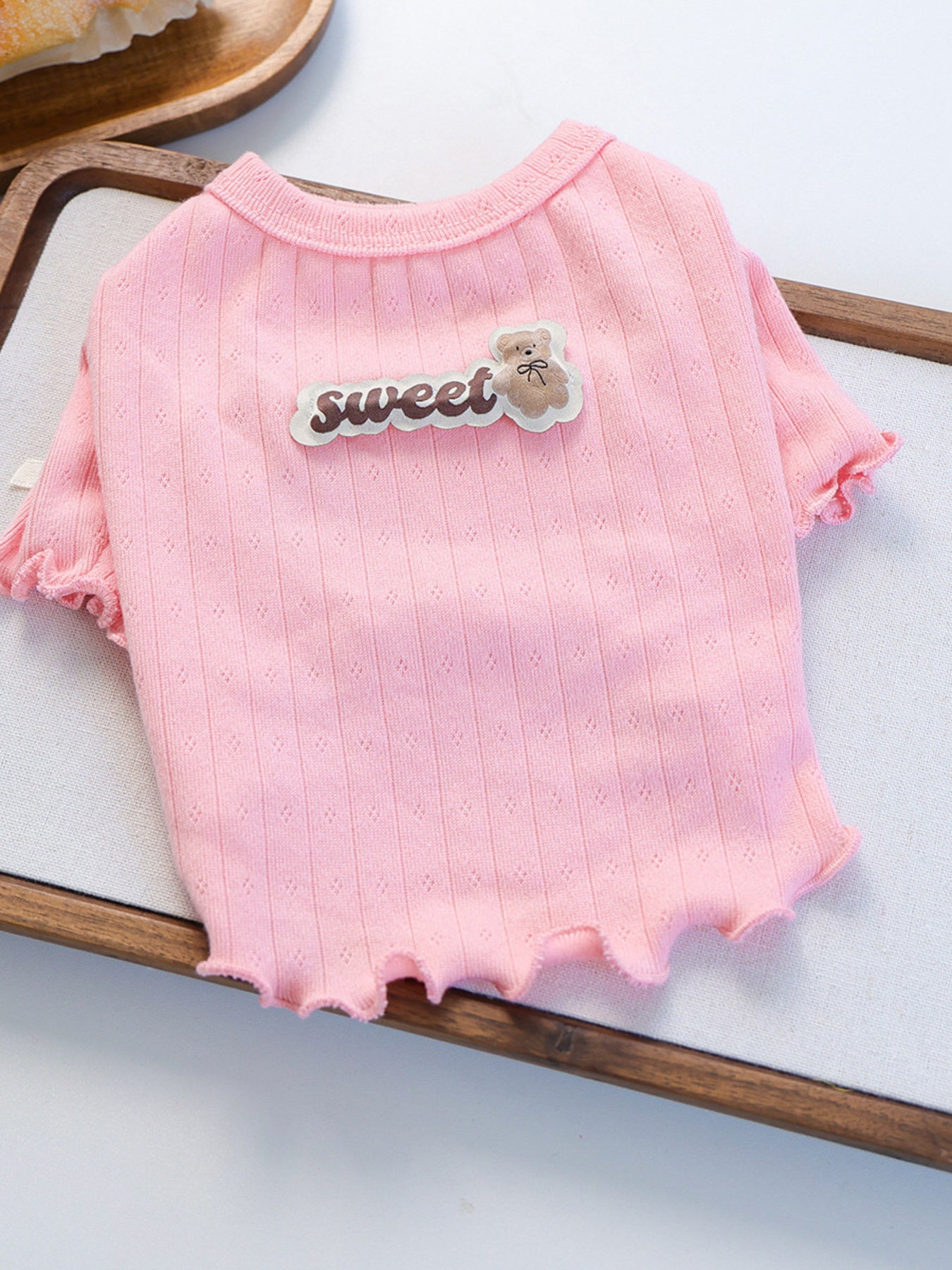 Sweet Bear Patch Ribbed Pet Top – Bow & Frill Stretch Shirt for Dogs & Cats – view 3
