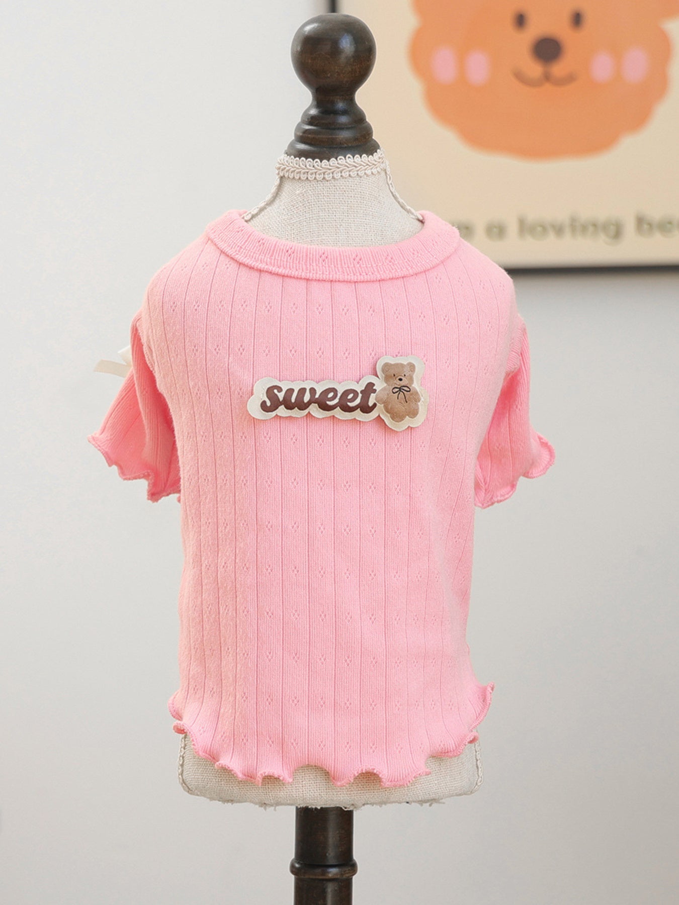 Sweet Bear Patch Ribbed Pet Top – Bow & Frill Stretch Shirt for Dogs & Cats – view 4