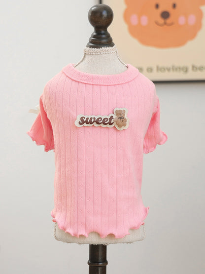 Sweet Bear Patch Ribbed Pet Top – Bow & Frill Stretch Shirt for Dogs & Cats – view 4