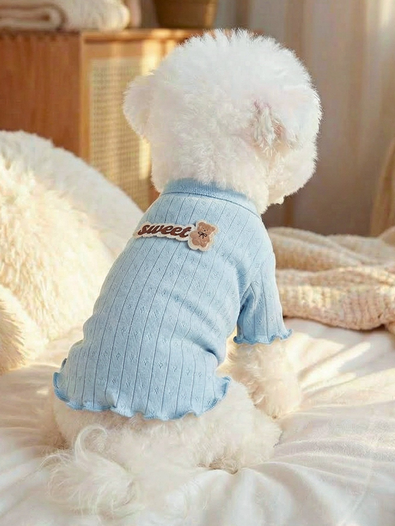 Sweet Bear Patch Ribbed Pet Top – Bow & Frill Stretch Shirt for Dogs & Cats – view 5