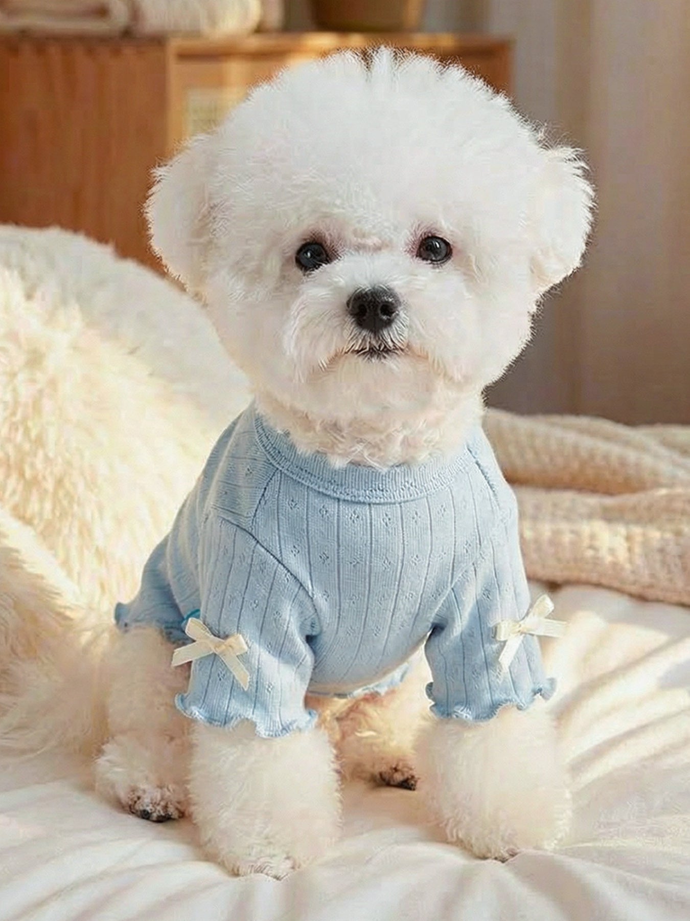 Sweet Bear Patch Ribbed Pet Top – Bow & Frill Stretch Shirt for Dogs & Cats – view 7