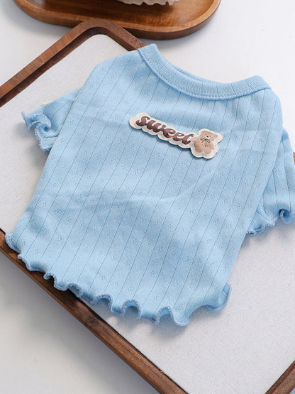 Sweet Bear Patch Ribbed Pet Top – Bow & Frill Stretch Shirt for Dogs & Cats – view 8
