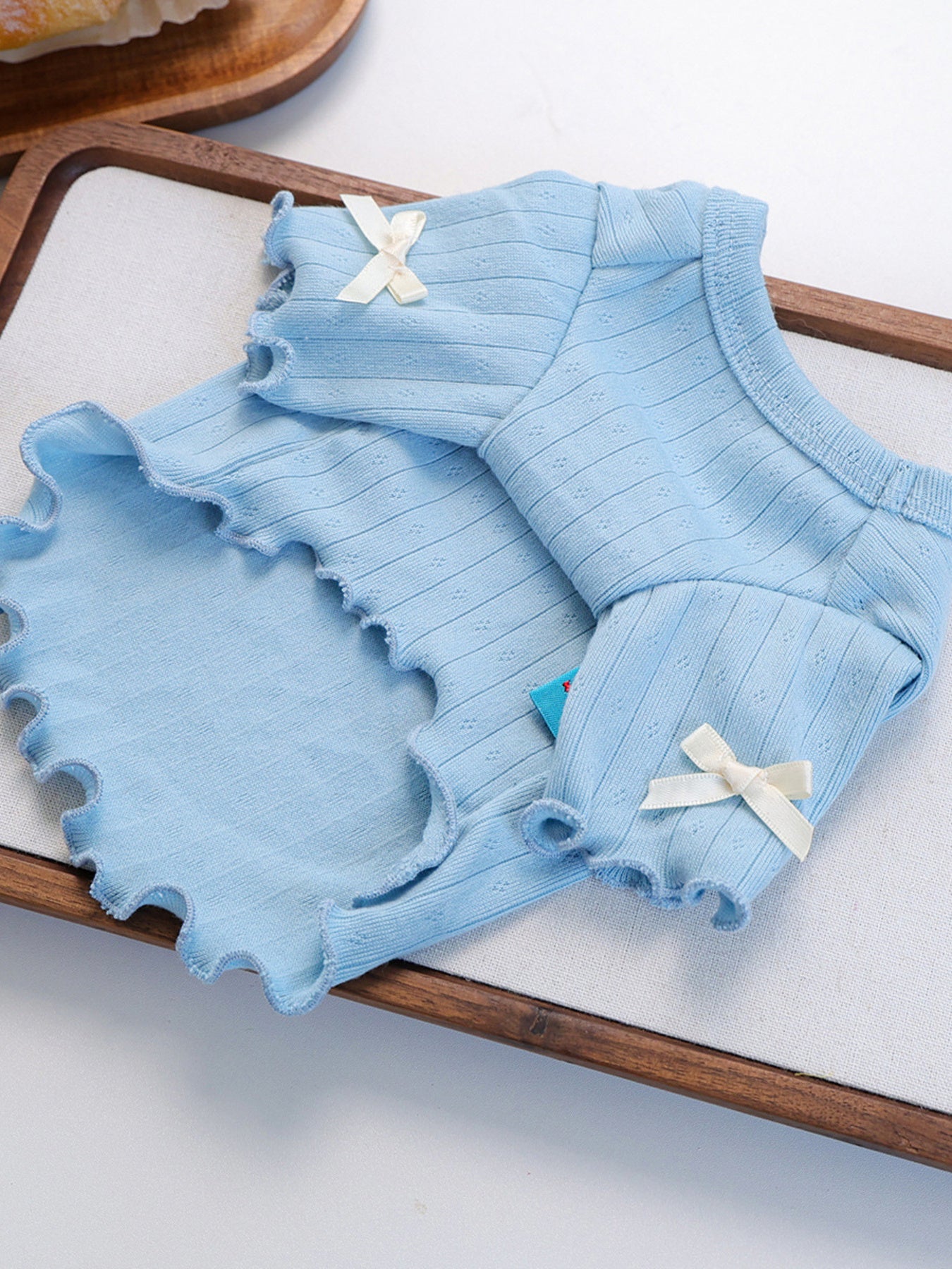 Sweet Bear Patch Ribbed Pet Top – Bow & Frill Stretch Shirt for Dogs & Cats – view 9