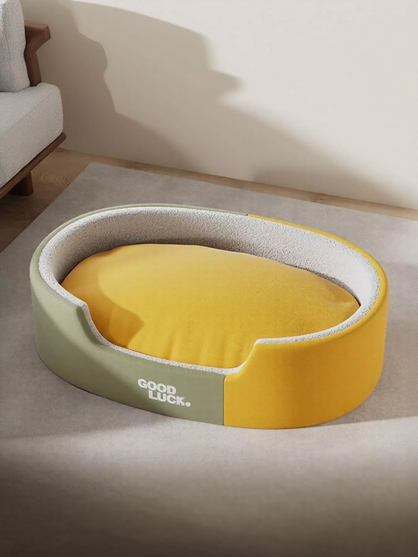 Thickened Oval Two-Tone Plush Pet Nest Bed – view 2