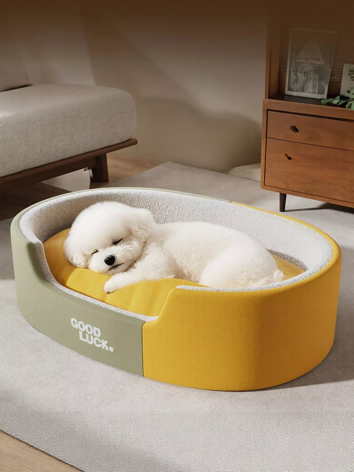 Thickened oval two-tone plush pet nest bed for dogs and cats
