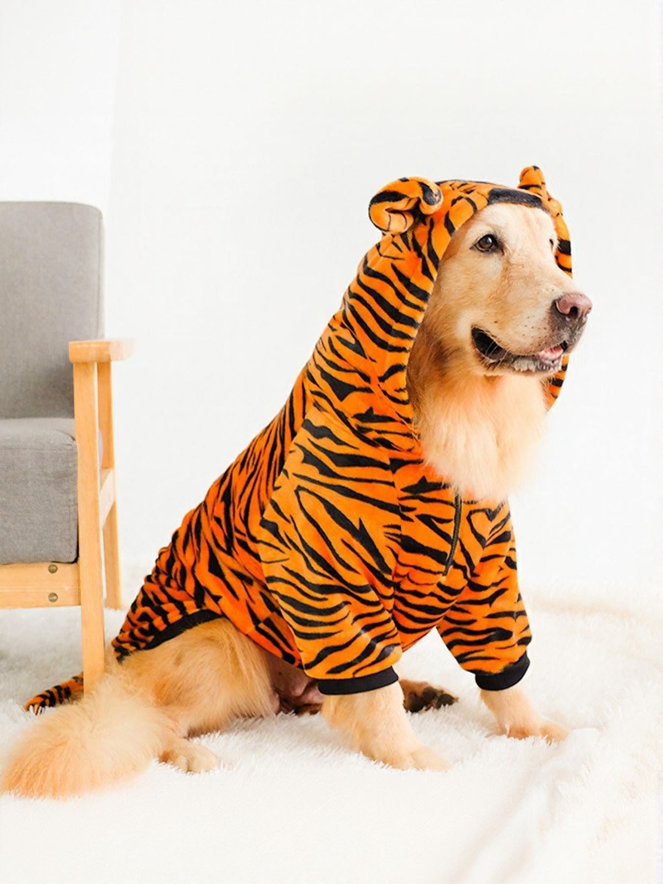 Tiger ear zip-up pet hoodie, novelty costume hoodie for large dogs