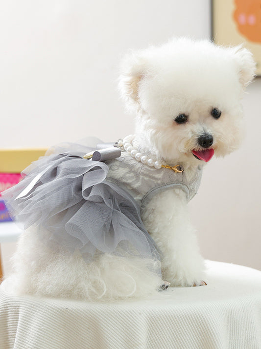 Tulle lace bow pet dress, elegant party dress for dogs and cats