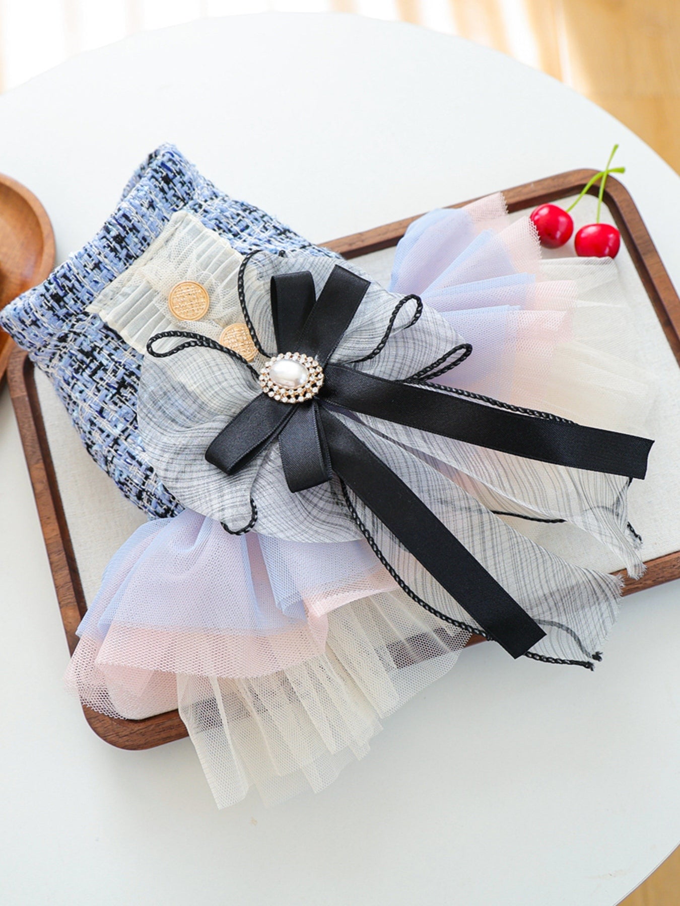 Tweed Pet Dress with Ruffle – Tiered Bow-Detail Dress for Dogs & Cats – view 10
