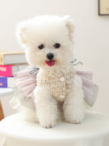 Tweed Pet Dress with Ruffle – Tiered Bow-Detail Dress for Dogs & Cats – view 12