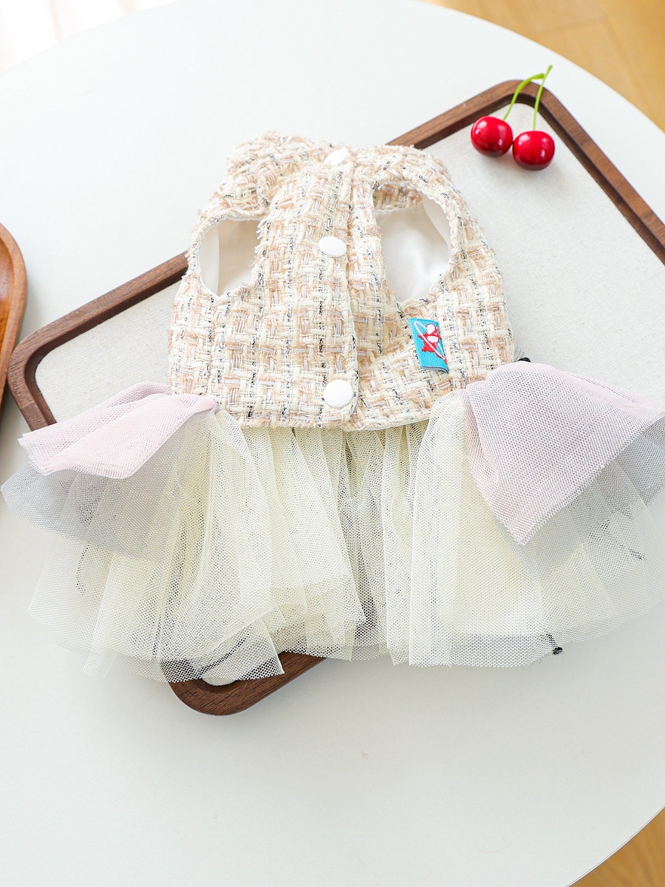 Tweed Pet Dress with Ruffle – Tiered Bow-Detail Dress for Dogs & Cats – view 14