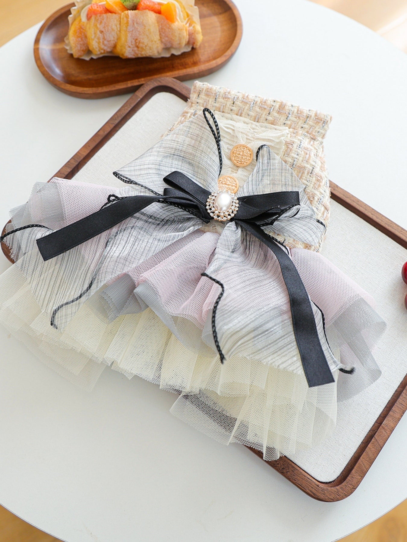 Tweed Pet Dress with Ruffle – Tiered Bow-Detail Dress for Dogs & Cats – view 15