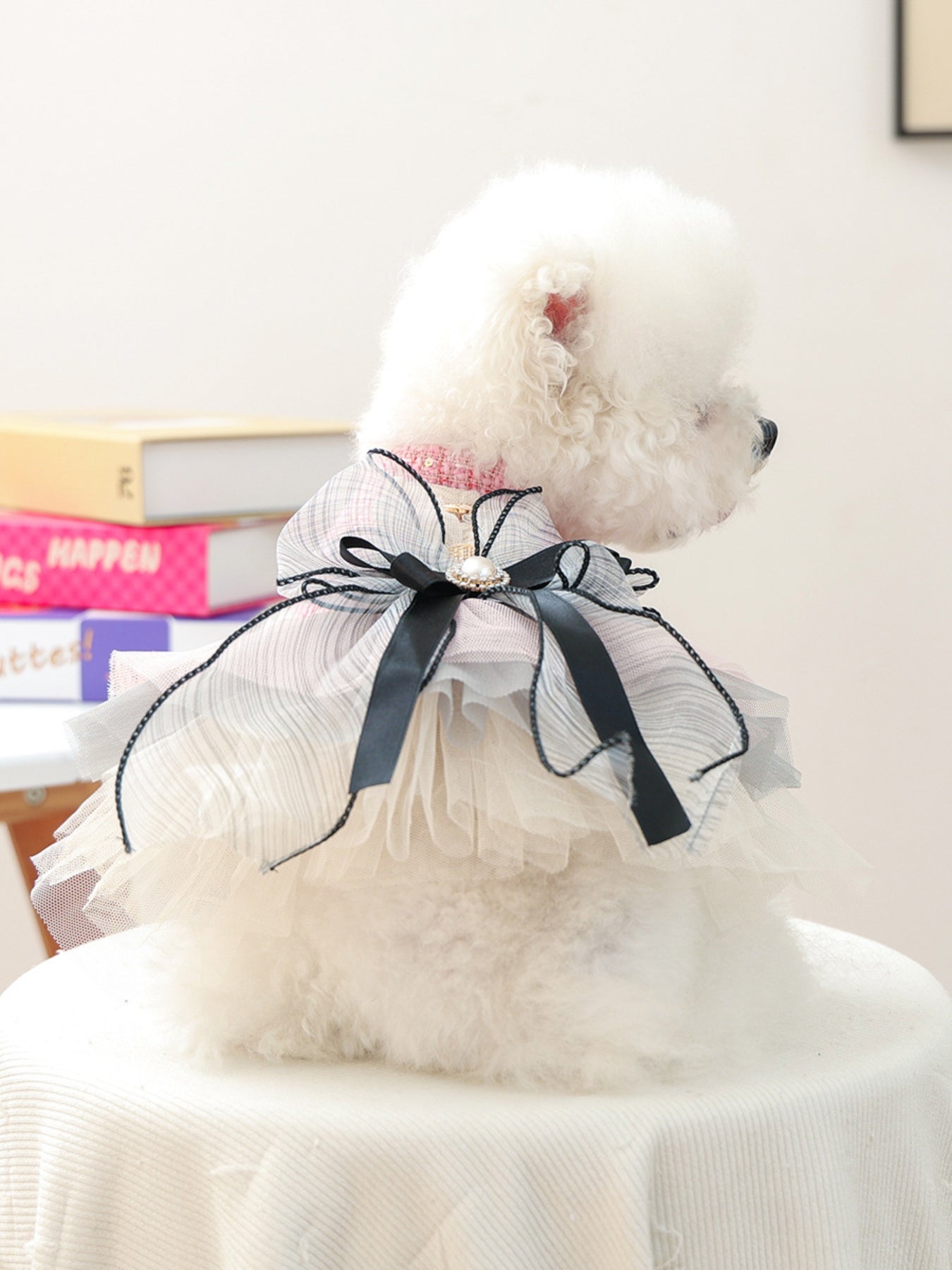 Tweed Pet Dress with Ruffle – Tiered Bow-Detail Dress for Dogs & Cats – view 2