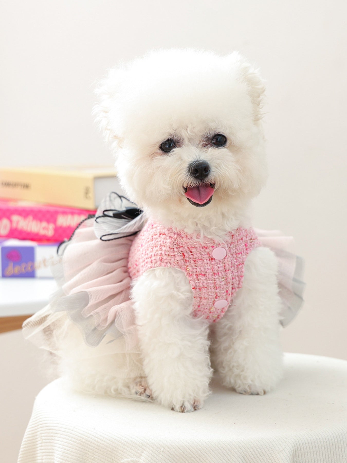 Tweed Pet Dress with Ruffle – Tiered Bow-Detail Dress for Dogs & Cats – view 3