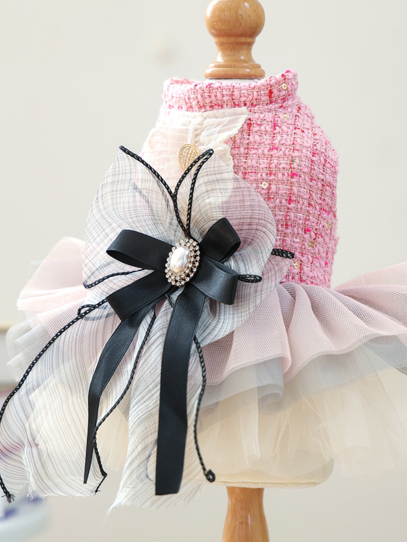 Tweed Pet Dress with Ruffle – Tiered Bow-Detail Dress for Dogs & Cats – view 4