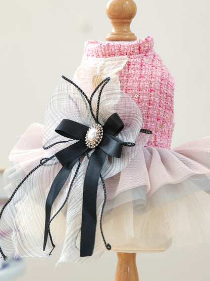 Tweed Pet Dress with Ruffle – Tiered Bow-Detail Dress for Dogs & Cats – view 4