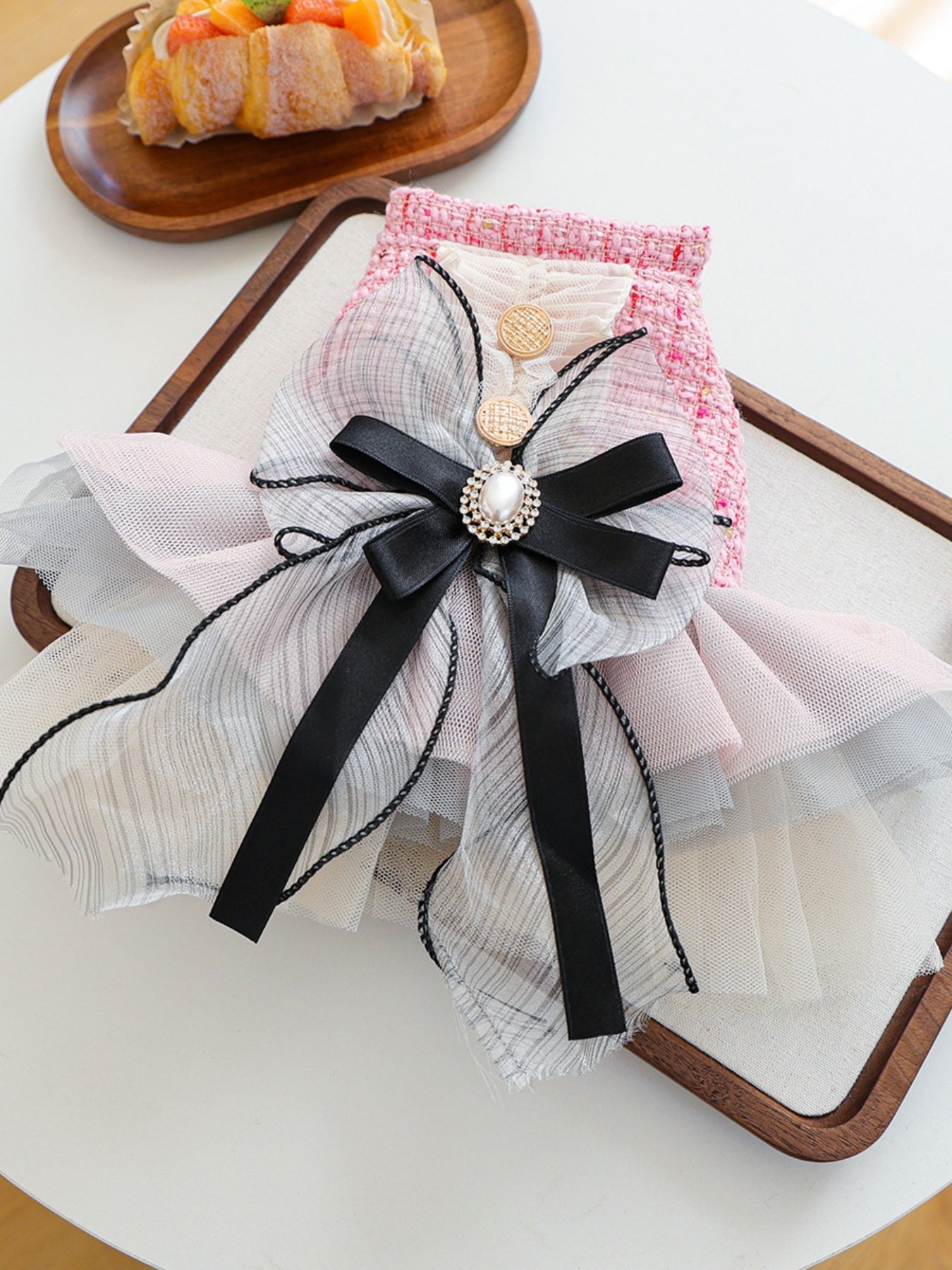 Tweed Pet Dress with Ruffle – Tiered Bow-Detail Dress for Dogs & Cats – view 6