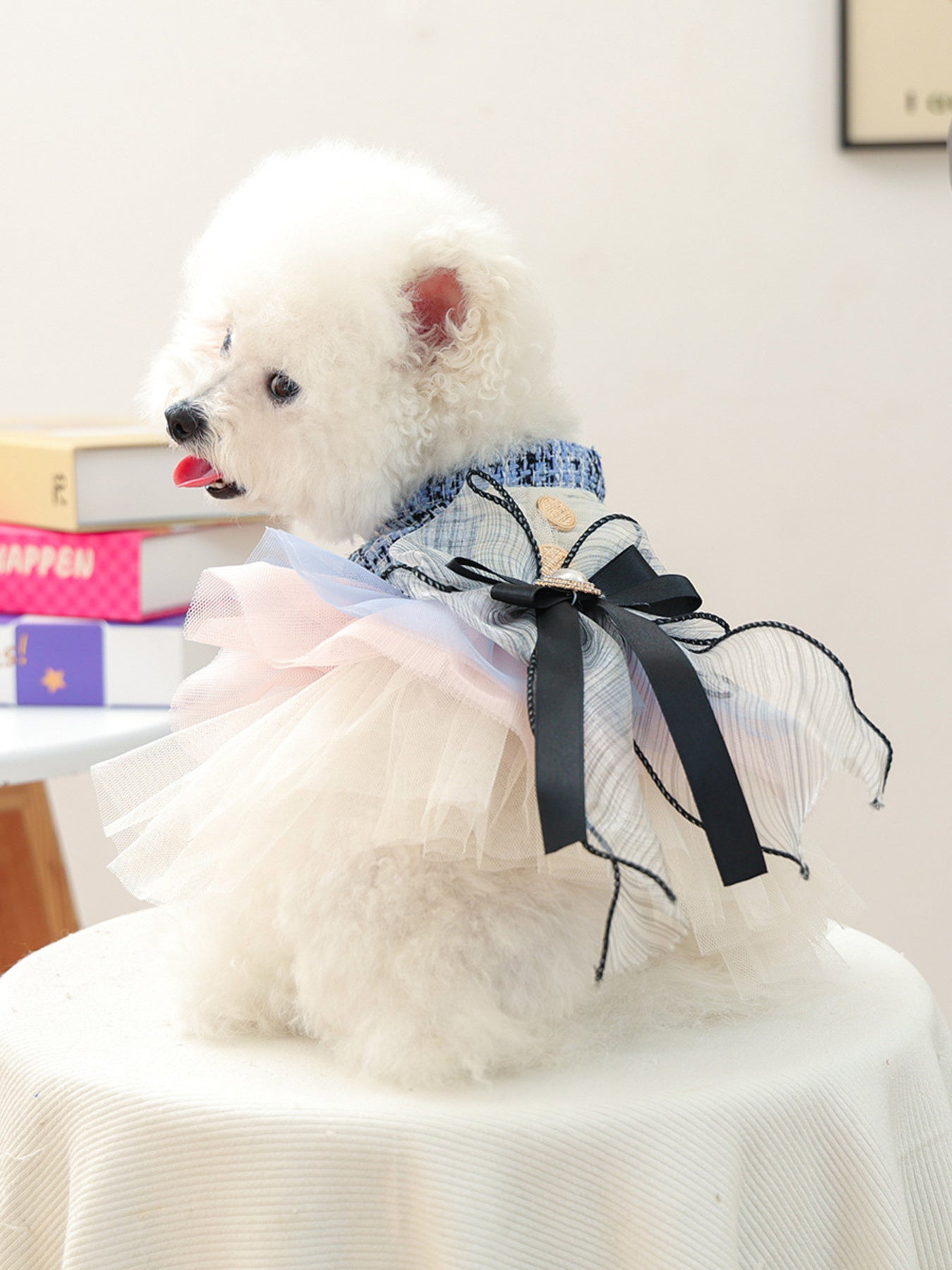 Tweed Pet Dress with Ruffle – Tiered Bow-Detail Dress for Dogs & Cats – view 7