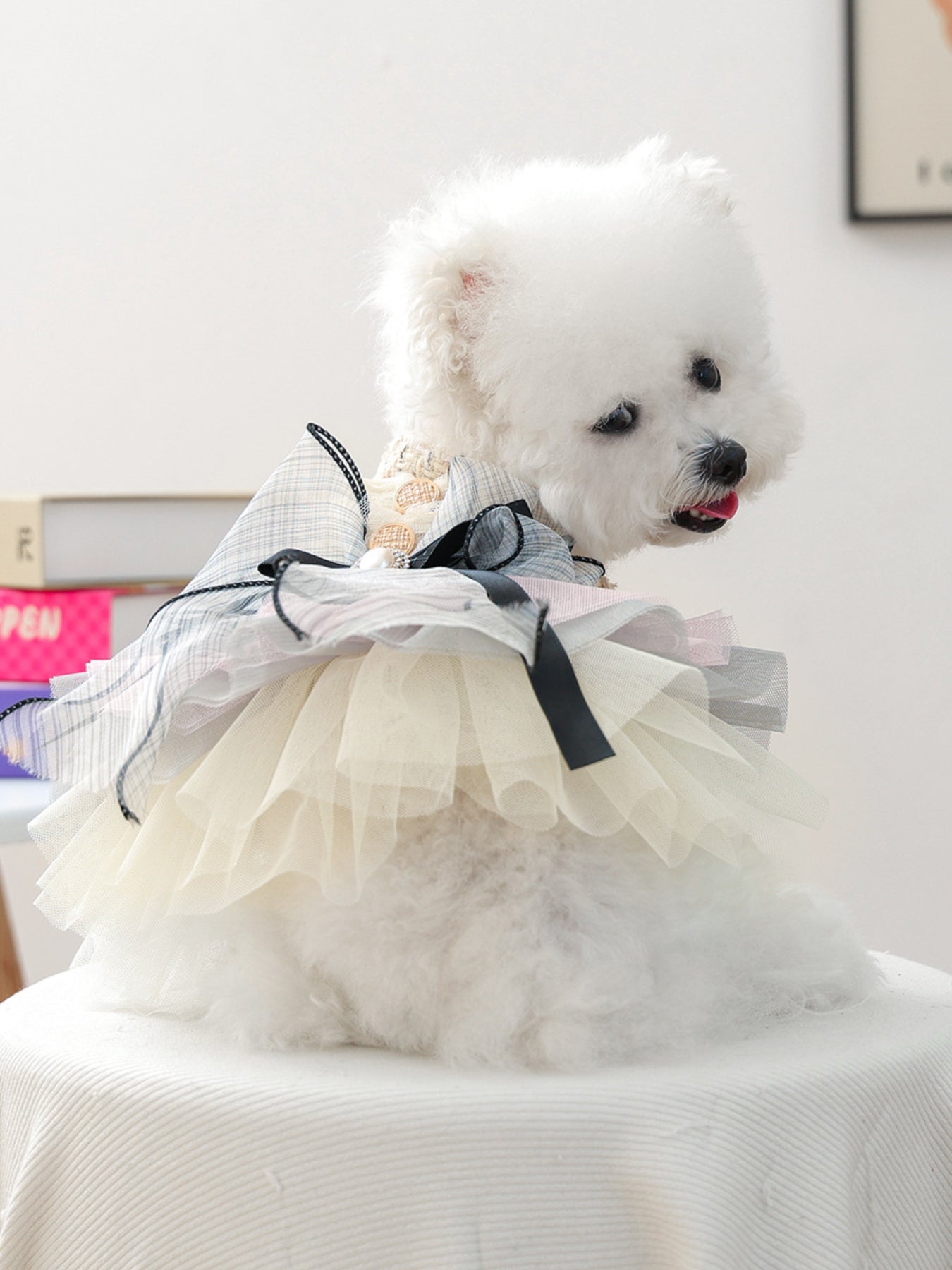 Tweed Pet Dress with Ruffle – Tiered Bow-Detail Dress for Dogs & Cats – view 8
