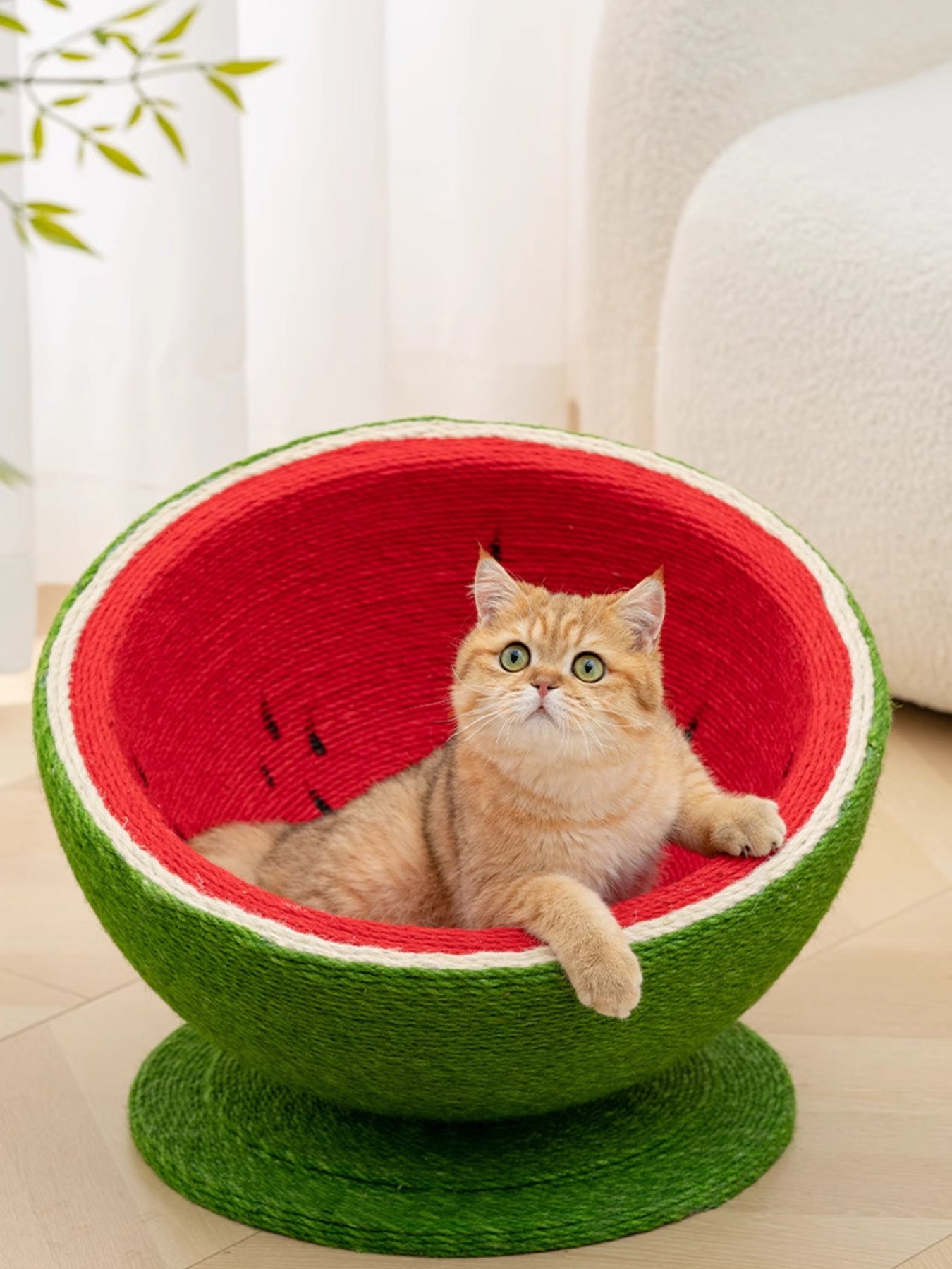 Watermelon Shaped Sisal Cat Scratching Post Nest – Scratch & Sleep Combo for Cats – view 2