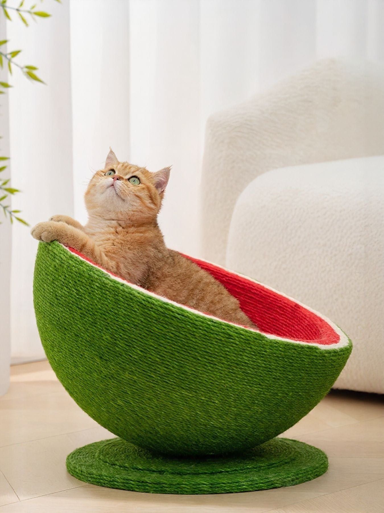 Watermelon Shaped Sisal Cat Scratching Post Nest – Scratch & Sleep Combo for Cats – view 7