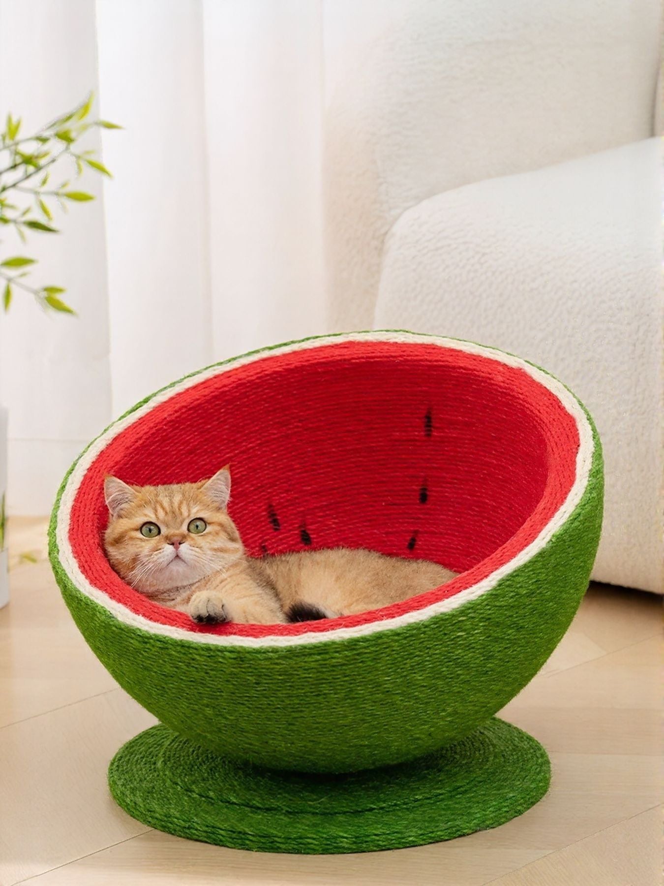 Watermelon Shaped Sisal Cat Scratching Post Nest – Scratch & Sleep Combo for Cats – view 8