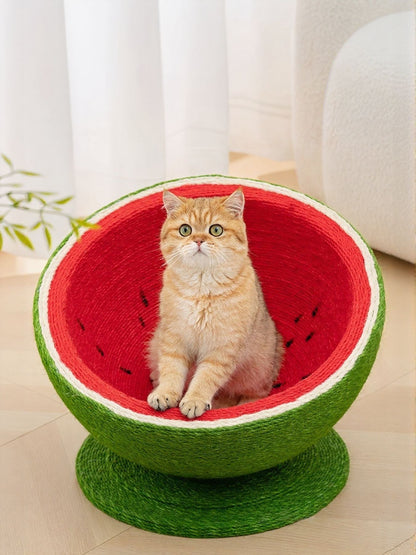 Watermelon-shaped sisal cat scratching post and sleep nest for cats