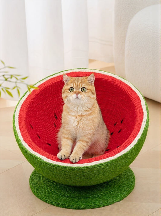 Watermelon-shaped sisal cat scratching post and sleep nest for cats